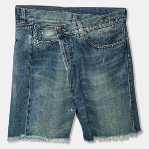 R13 Blue Denim Asymmetric Waist Frayed Edged Shorts M